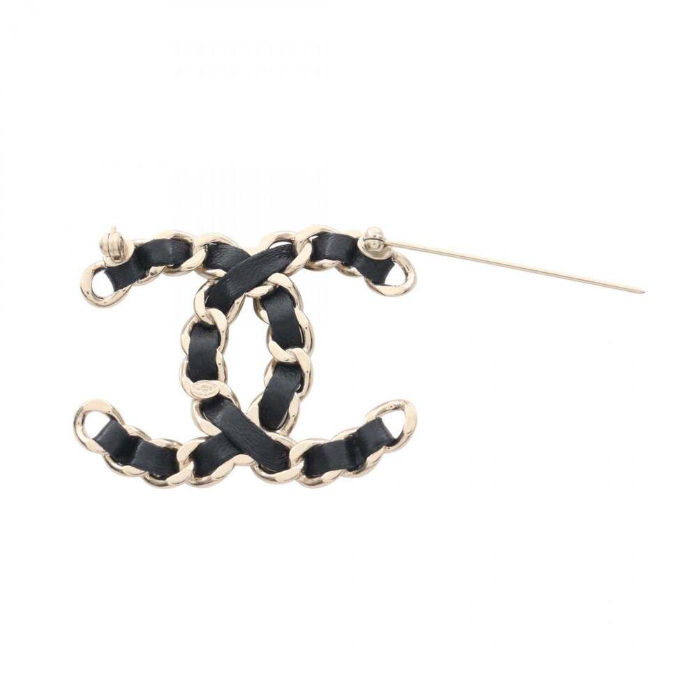 CHANEL Authentic Black Leather Logo Brooch - Picture 2 of 3